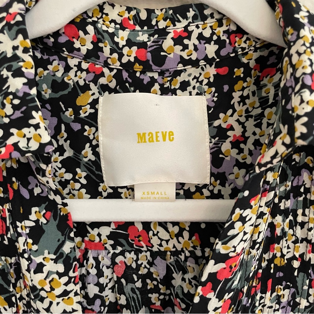 Anthropologie MAEVE Matilda Buttondown Black Floral Pleated Tie Front XS